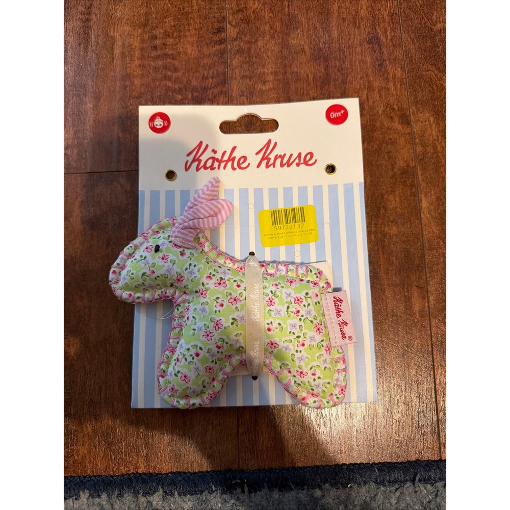 Kathe Kruse Luckies Donkey Mini Plush Toy Baby Rattle Green Floral 0m+ 32278